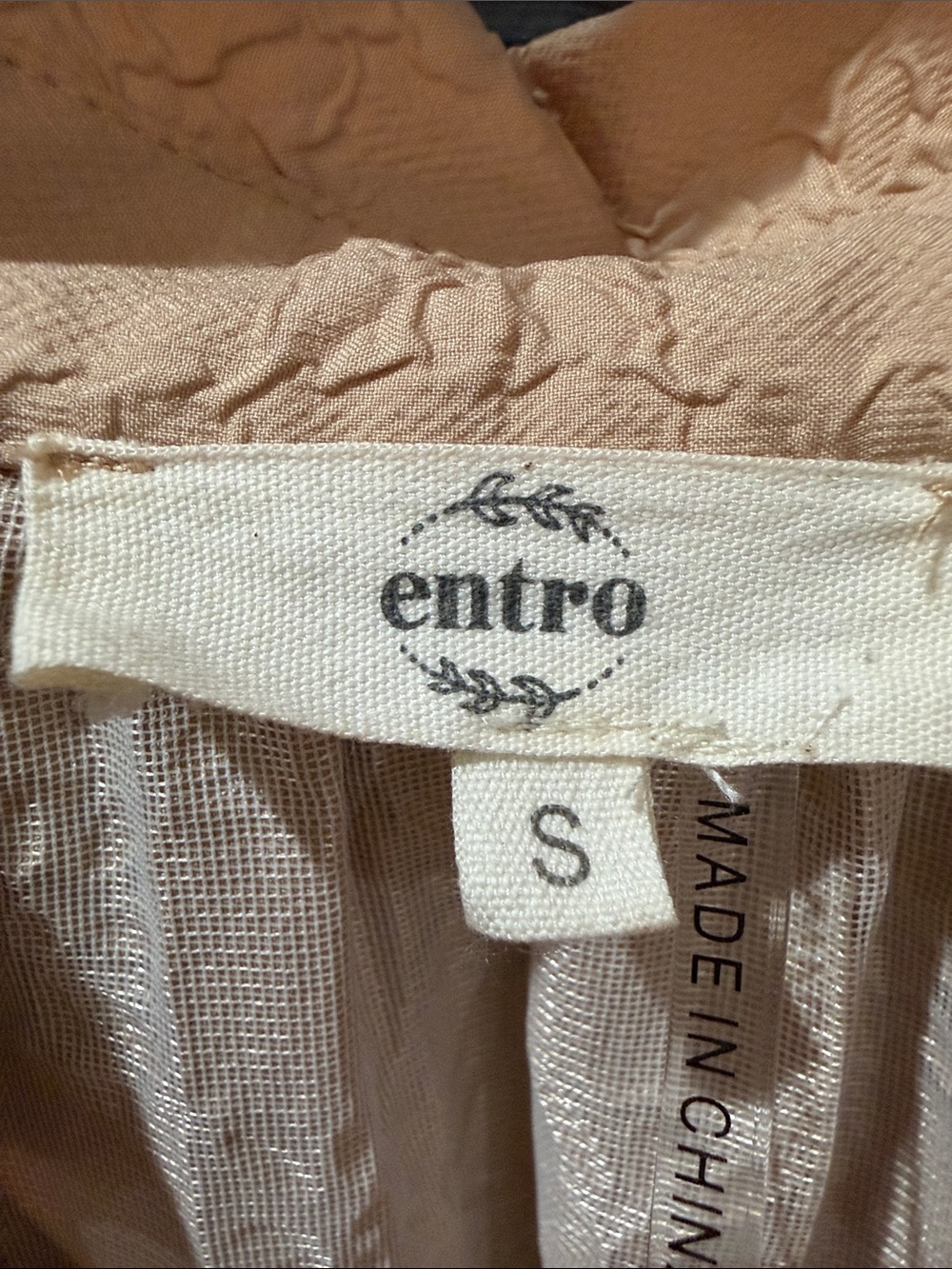 Coastal Grandmillennial Textured Tan Maxi Dress Smocked Pockets Entro Small - Picture 3 of 15